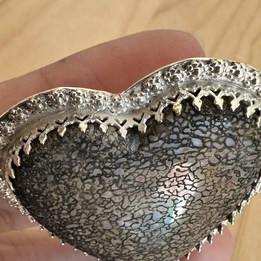 Artisan Heart Ring 8.75 Adjust Fossil Dino Gembone 925 Sterling‎ 27.8g USA Made